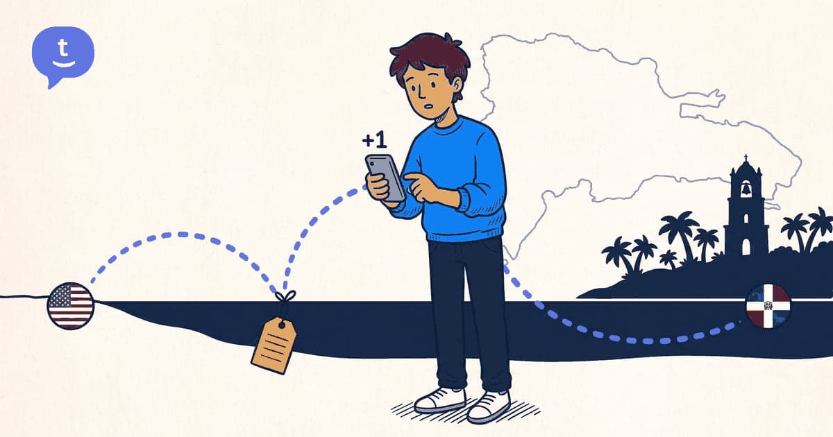 Illustration: calling Dominican Republic from United States on a phone — TwinPhone guide