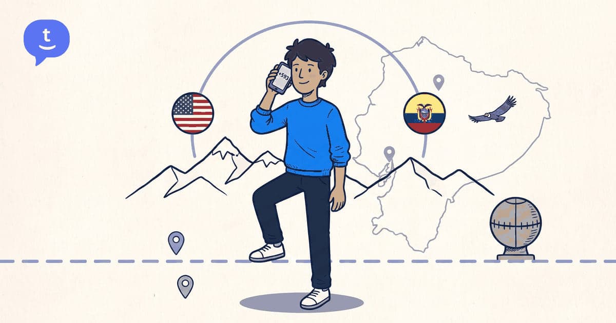 Illustration: calling Ecuador from United States on a phone — TwinPhone guide