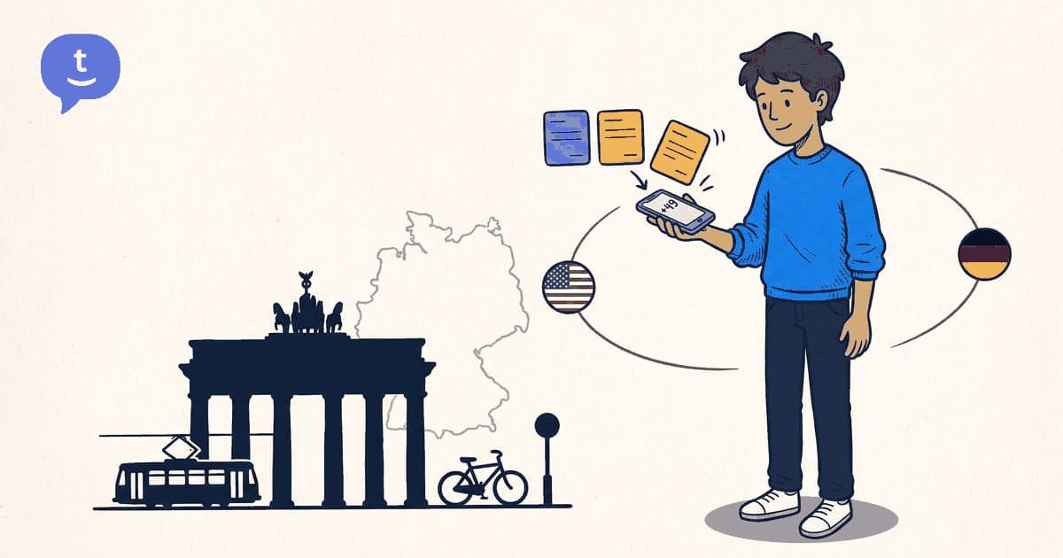 Illustration: calling Germany from United States on a phone — TwinPhone guide