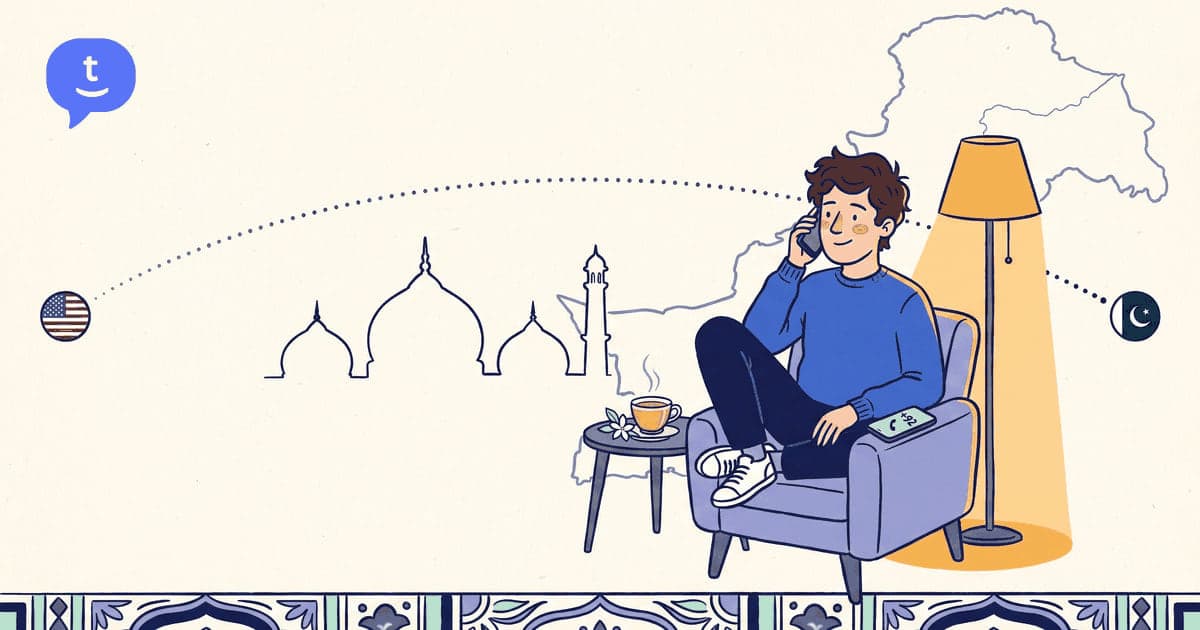 Illustration: calling Pakistan from United States on a phone — TwinPhone guide