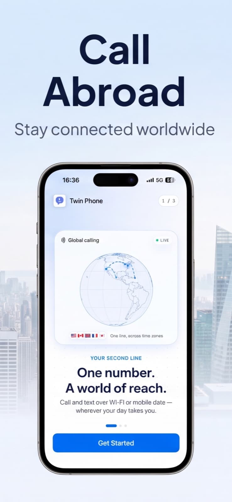 TwinPhone-Ansicht für internationale Anrufe